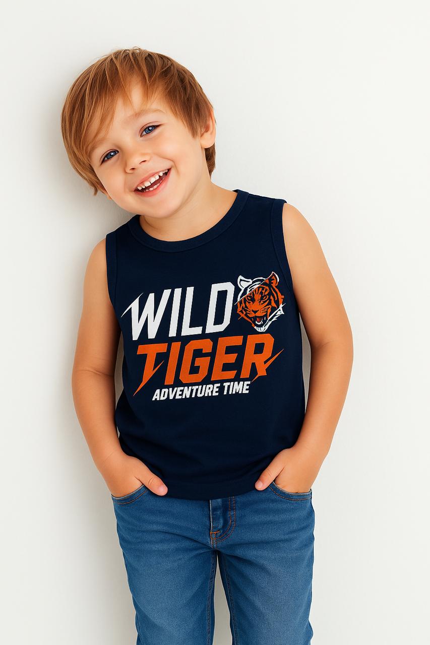 Wild Tiger Black Sleeveless T-Shirt Boys