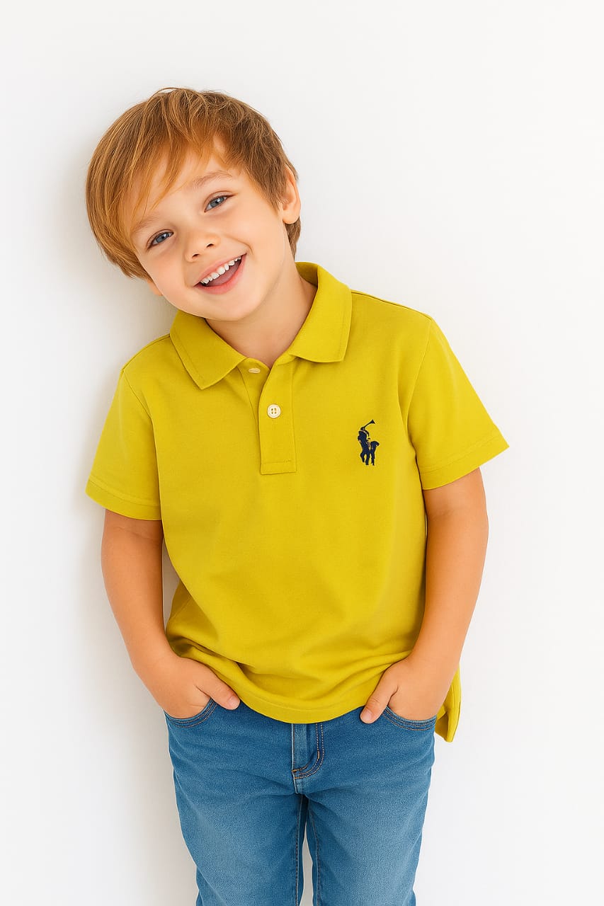 Ferrari Logo Lemon Collar Polo T-Shirt Boys