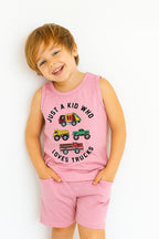 Love Trucks Baby Pink Sleeveless Suit Boys