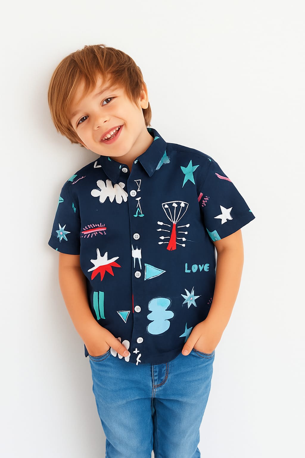 Multi Print Navy Casual Shirt Boys