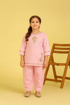 Yellow Pink Flower Embroidery Baby Pink Suit Girls