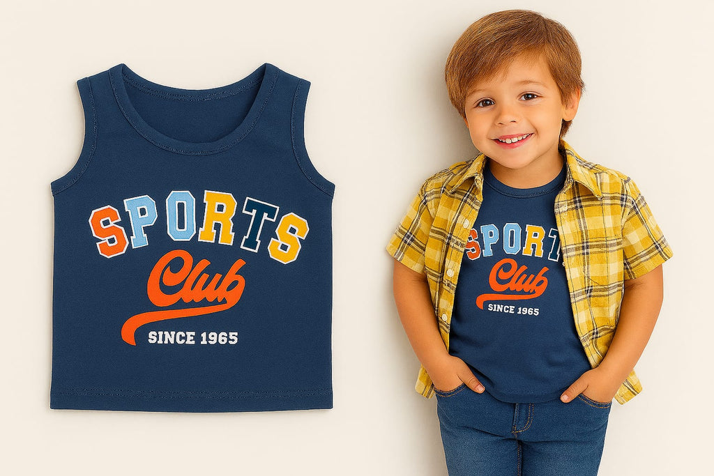 Sport Blue Inner Copper Check Double Casual Shirt Boys