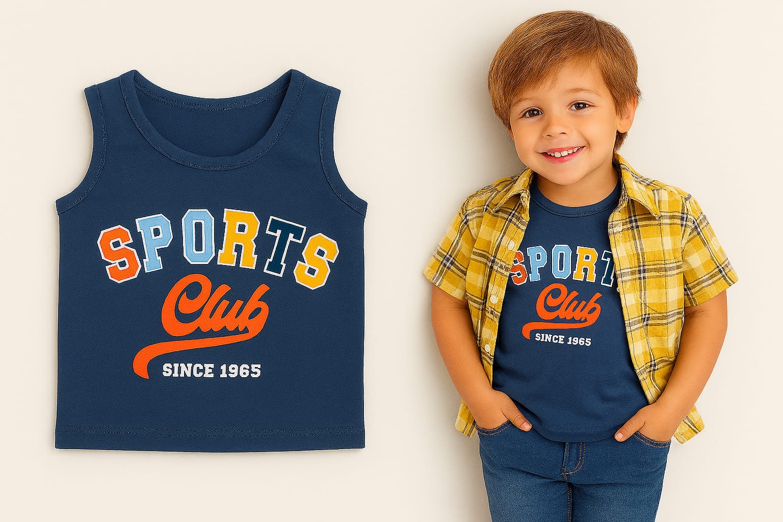 Sport Blue Inner Copper Check Double Casual Shirt Boys