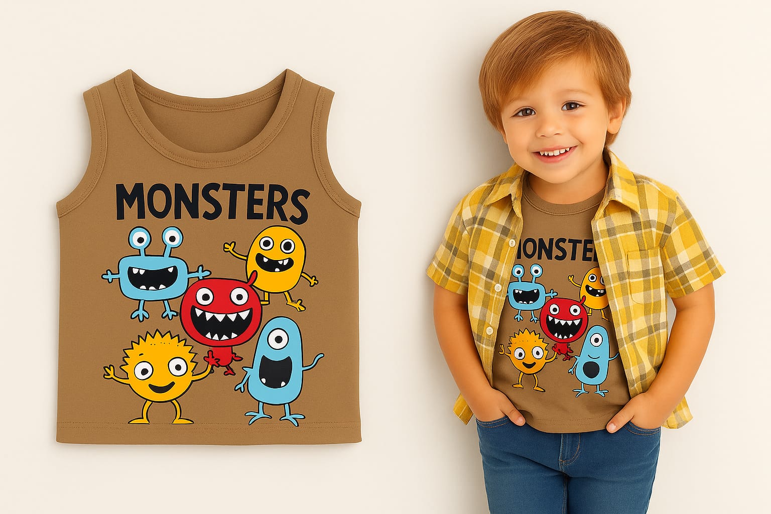 Monster Brown Inner Copper Check Double Casual Shirt Boys