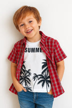 Summer White Inner Red Double Casual Shirt Boys