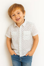 Dashes Alo Print White Casual Shirt Boys