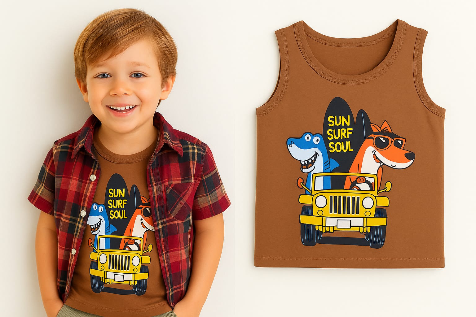 Sun Surf Soul Brown Inner Multi Check Double Casual Shirt Boys