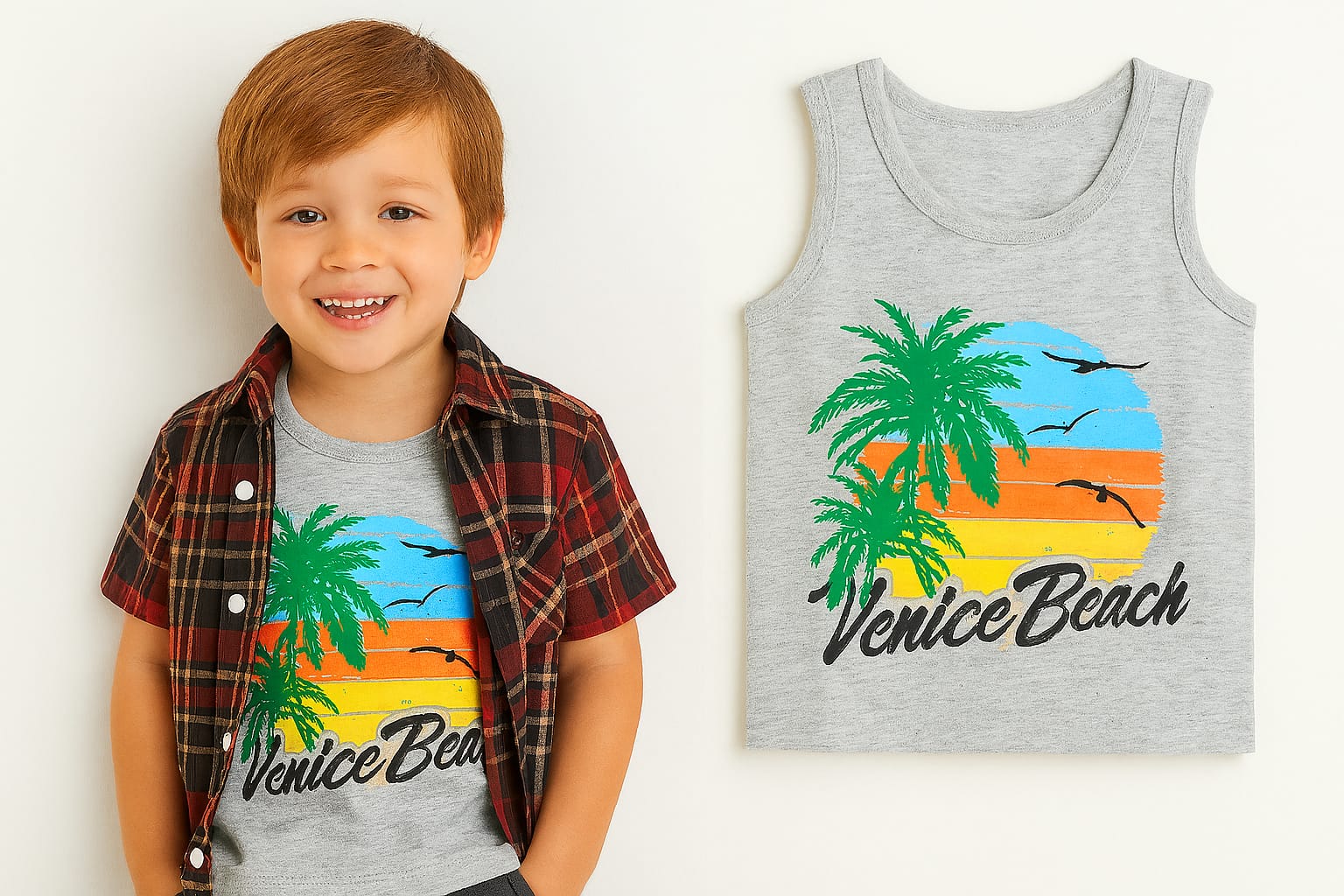 Venice Beach Oatmeal Inner Multi Check Double Casual Shirt Boys