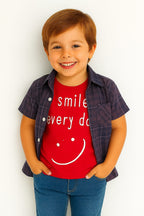 Smile Red Inner Purple Check Double Casual Shirt Boys