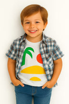 Tree Sun White Inner Brown White Check Double Casual Shirt Boys