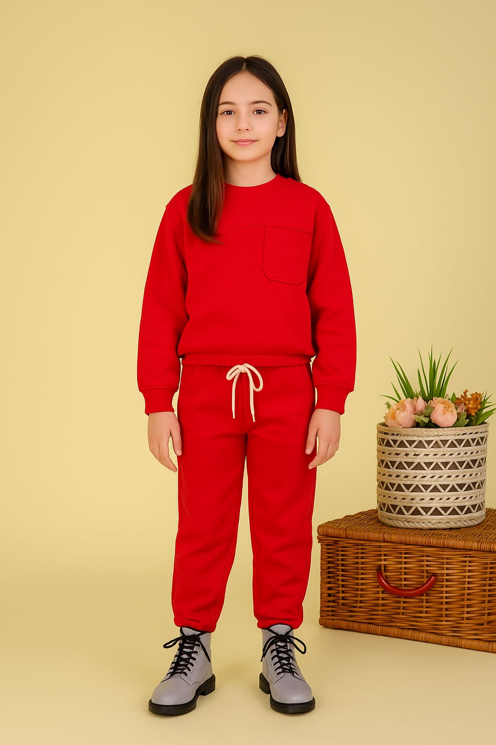 Front Pocket Red Track-Suit Girls