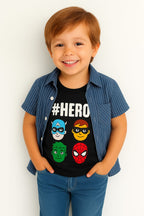 Hero Black Inner White & Blue Line Double Casual Shirt Boys