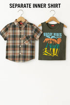 Surf Time Charcoal Inner Gray & Black Check Double Casual Shirt Boys