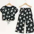 White Flower All Over Print Half Sleeve Black Skate Fish Girls