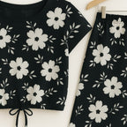 White Flower All Over Print Half Sleeve Black Skate Fish Girls