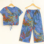 Brown & Carrot Leaves Half Sleeve Royal Blue Skate Fish Girls