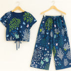 Green & White Leaves Half Sleeve Navy Skate Fish Girls