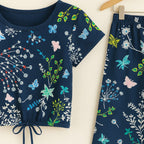 Green & White Leaves Half Sleeve Navy Skate Fish Girls