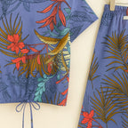 Brown & Carrot Leaves Half Sleeve Royal Blue Skate Fish Girls