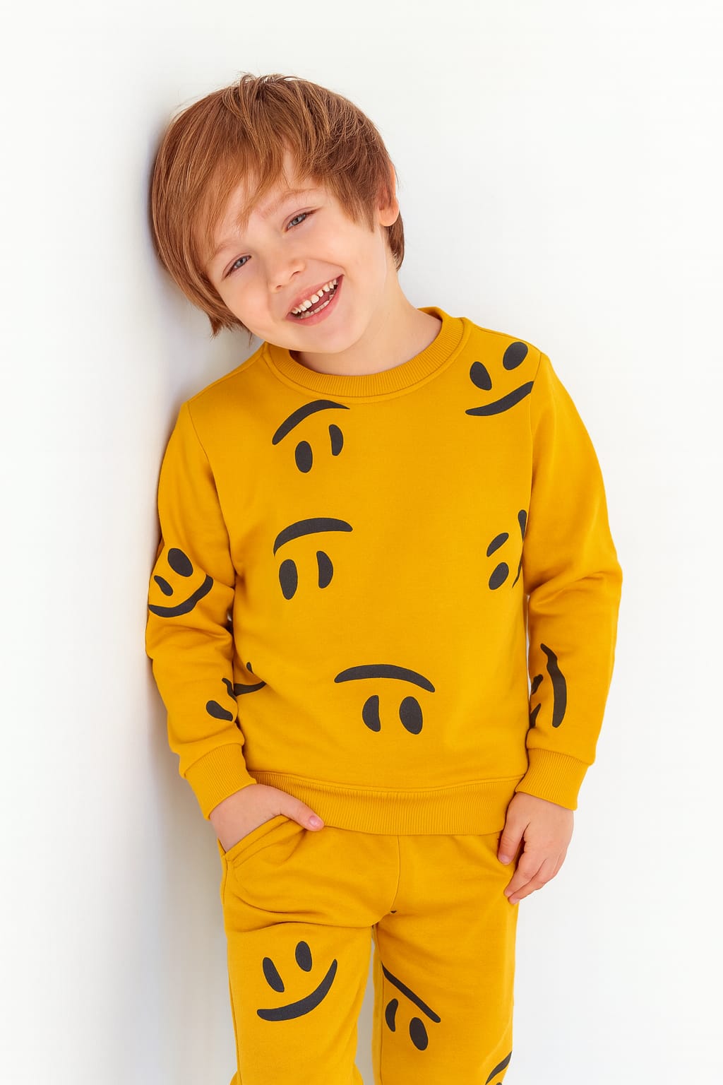 Smiley Print Mustered Track-suit Boys