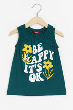 Be Happy Dark Green T-Shirt Girls