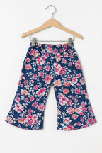 Pink Flower Navy Skirt Suit Girls