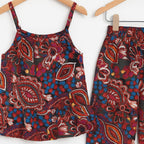 Paisley Pattern All Over Print Multi Color Skirt Suit Girls