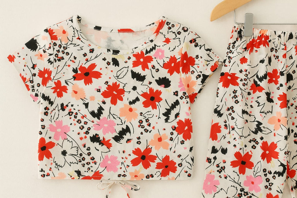 Black & Red Flower Half Sleeve White Skate Fish Girls