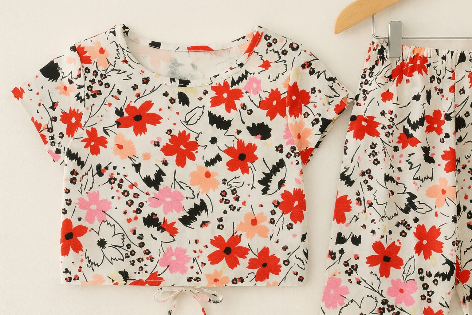Black & Red Flower Half Sleeve White Skate Fish Girls