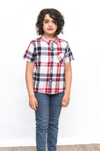 Mahroon & Gray Check White Casual Shirt Boys