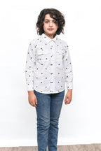 Dots All Over Print White Casual Shirt Boys