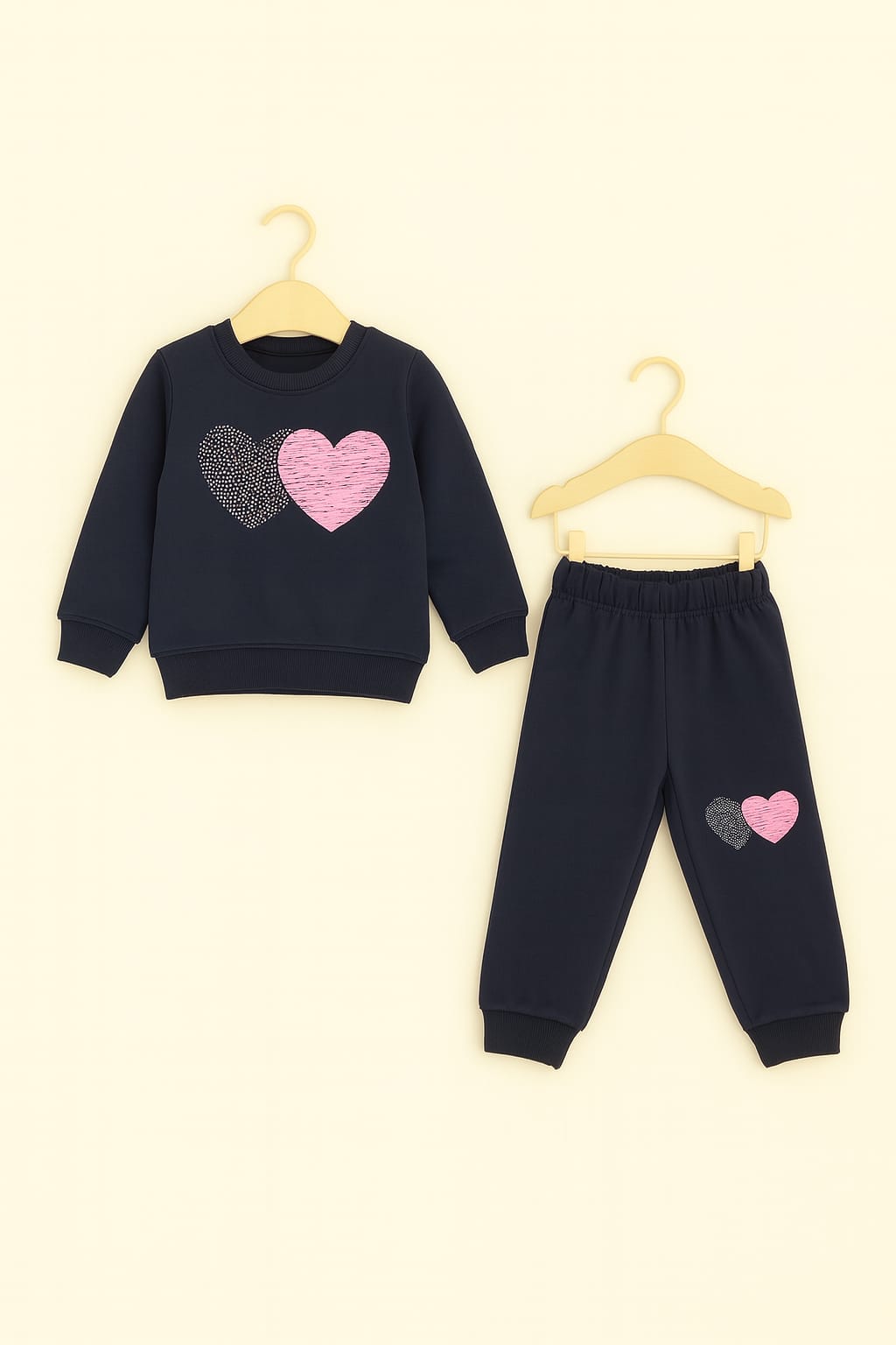 Pink Heart With Dots Heart Black Track-suit Girls