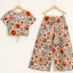 Orange Leave & Brown Flower Half Sleeve White Skate Fish Girls