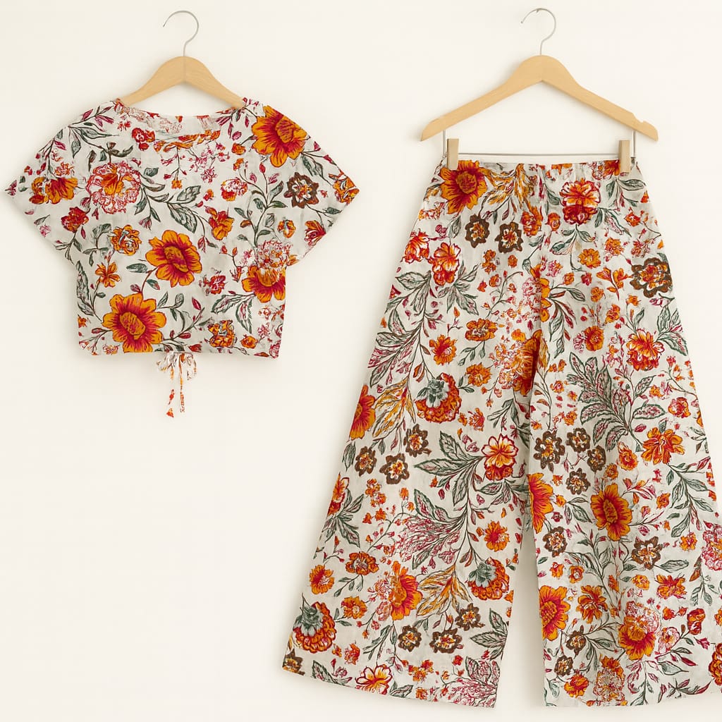 Orange Leave & Brown Flower Half Sleeve White Skate Fish Girls