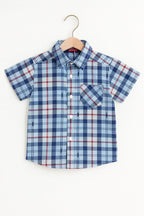 Surf Time Blue Inner Blue Check Double Casual Shirt Boys