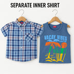 Surf Time Blue Inner Blue Check Double Casual Shirt Boys
