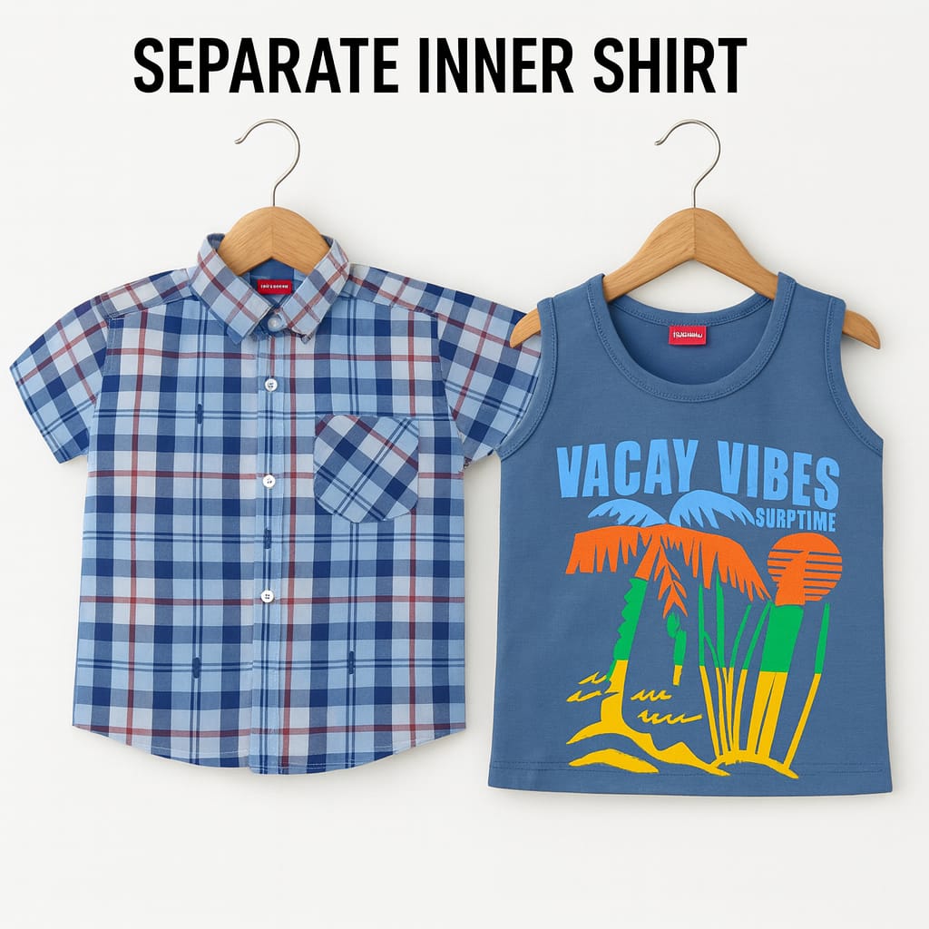 Surf Time Blue Inner Blue Check Double Casual Shirt Boys