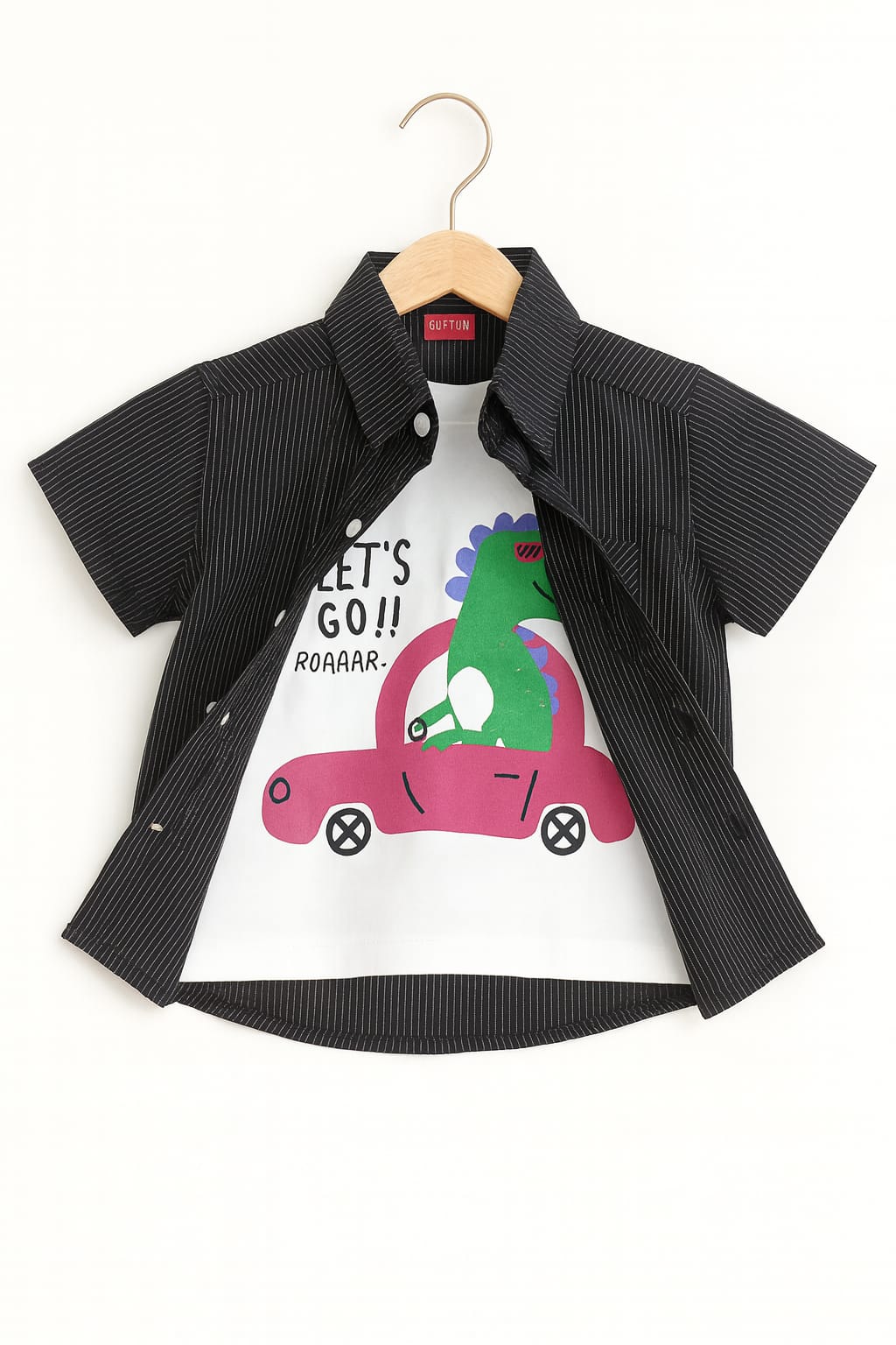 Let's Go White Inner Black Double Casual Shirt Boys