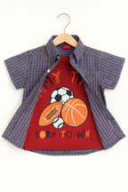 Born To Win Red Inner Red Blue Check Double Casual Shirt Boys