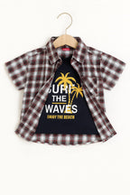 Surf Waves Cream Mahroon Check Double Casual Shirt Boys