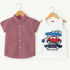 Strive Better White Inner Red Check Double Casual  Shirt Boys