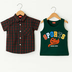 Sport Club Green Inner Green Red Check Double Casual Shirt Boys