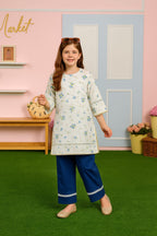 Navy Flower Peach Suit Girls