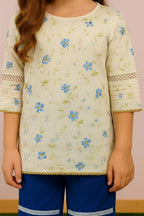 Navy Flower Peach Suit Girls