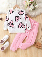 Love Pink Heart White Track-suit Girls