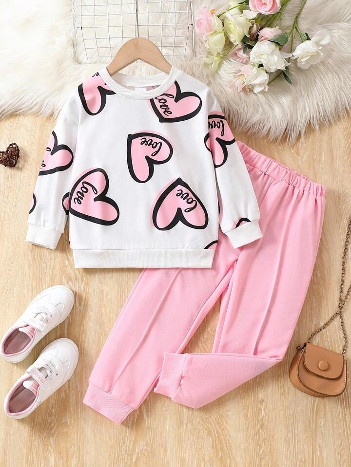 Love Pink Heart White Track-suit Girls ( Factory )