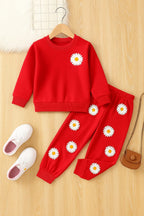 Flower Logo Red Track Suit Girls