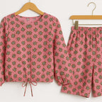 White Flower & Green Leaves Flower Full Sleeve Pink Skate Fish Girls