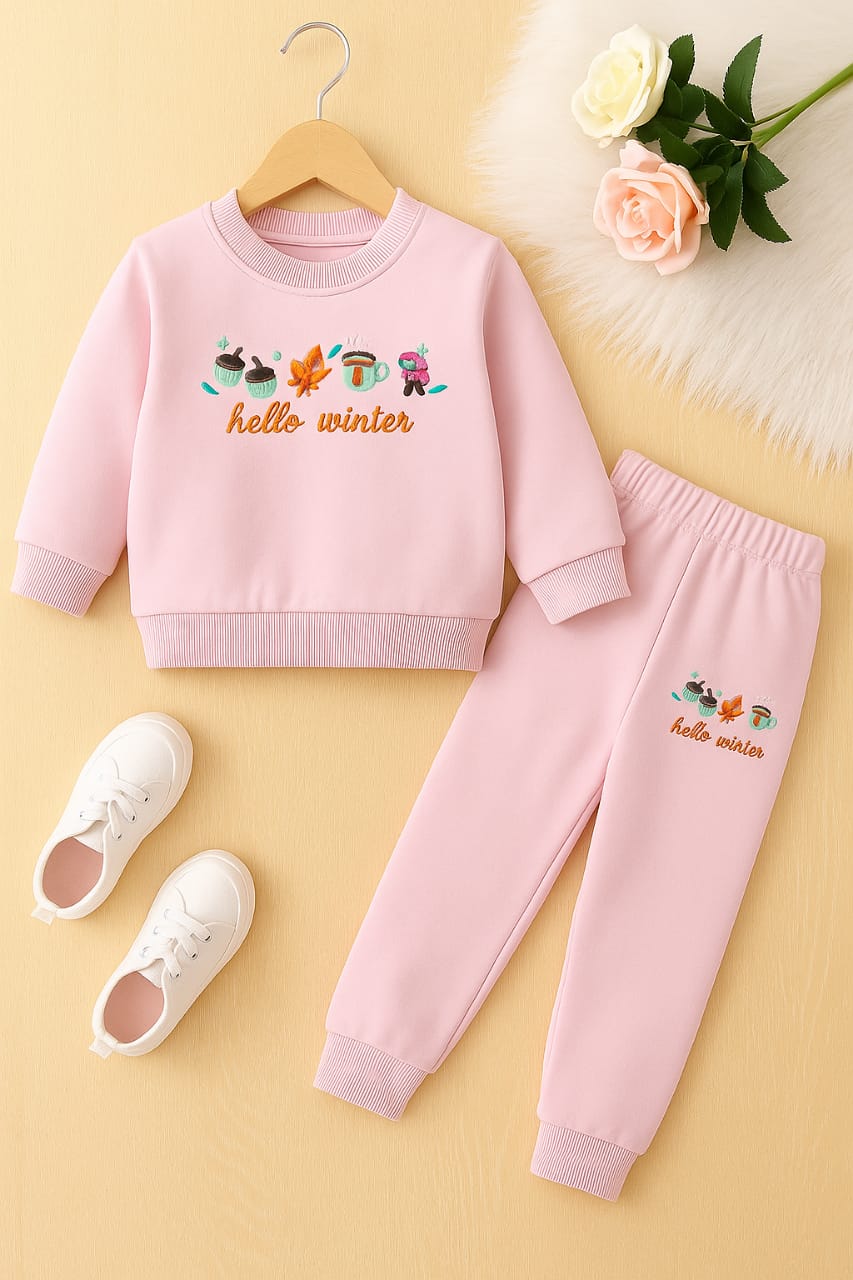 Hello Winter Pink Embroidery  Track-suit Girls ( R-47 ) Factory