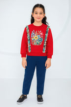 Multi Flower Red Sweatshirt Girls